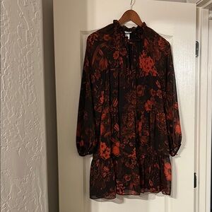 H&M Red and Black Ruffled Tie Front Dress